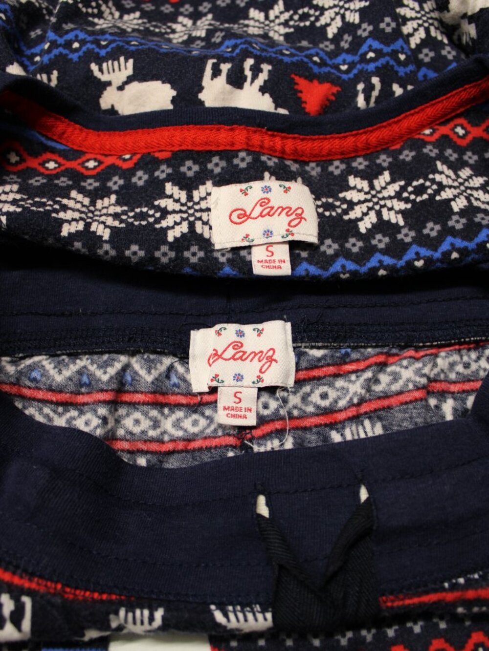 Lanz Small Blue Red Moose Fair Isle Longsleeve 100% Cotton Pajama Set FLAW - Picture 9 of 11